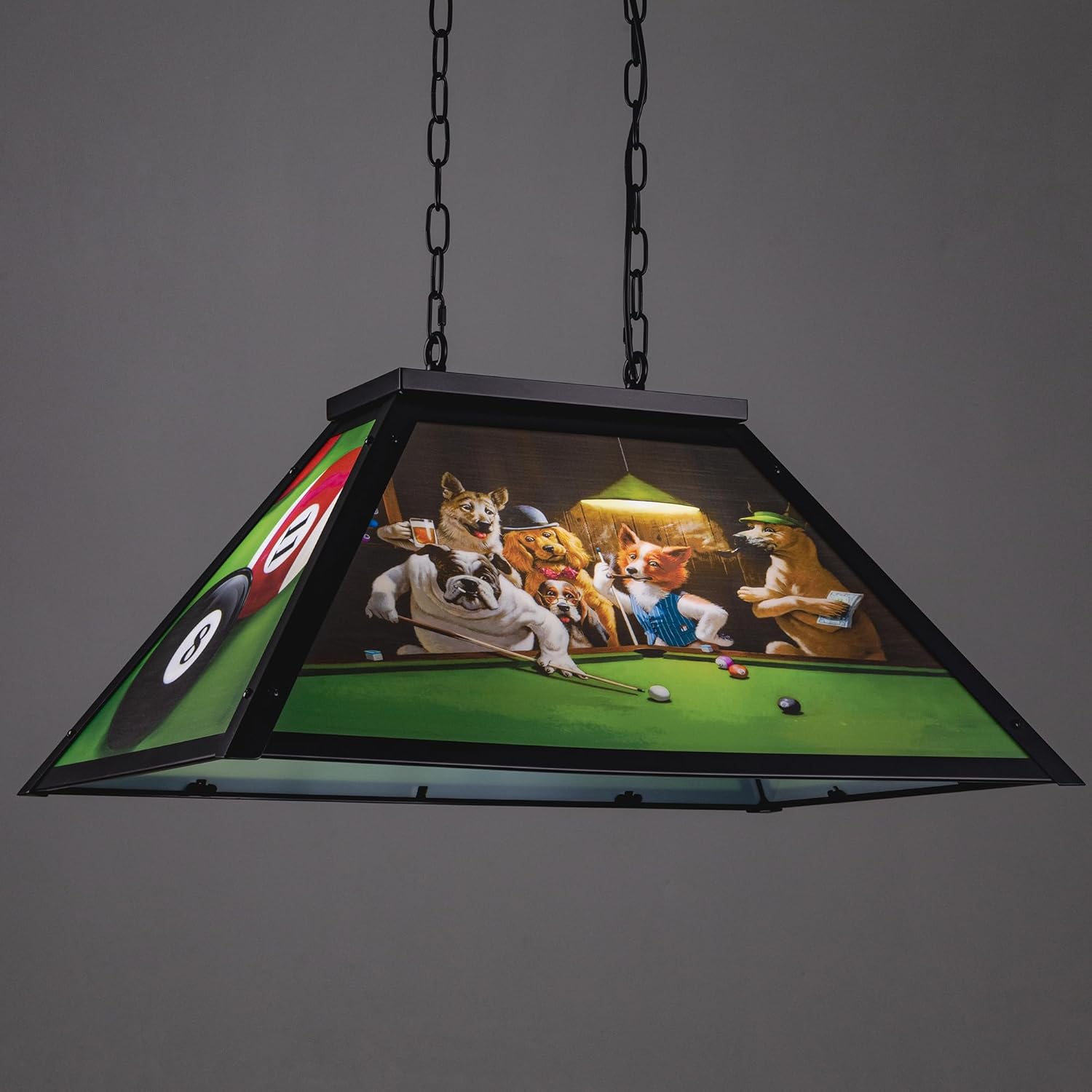 Wellmet Tiffany Pool Table Light, Dogs Playing Billiards Lights for 7' 8' Pool Table, 2 Lights Billiard Fixture Hanging Pendant Lamp for Snooker Table, Cabin, Game Room, Men's Cave, Dining Room