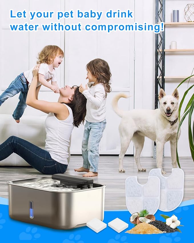 8+8 Pack Dog Water Fountain Filters Replacement Compatible with FEELNEEDY 3Gal/12L Dog Water Dispenser, Carbon Filter & Sponge Pump Filter Set for Pet Fountain Bowl