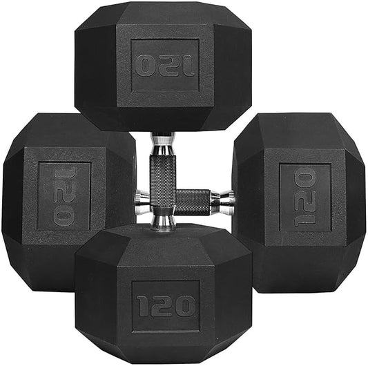WF Athletic Supply Rubber Encased Hex Dumbbells with Rubber Grip Contoured Handle for Muscle Toning, Strength Building & Full Body Workout-FlexoryFit