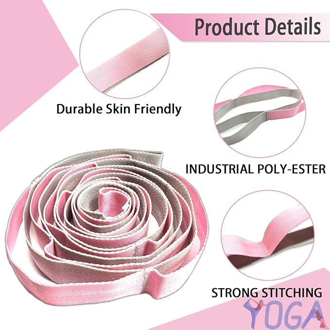 Stretching Strap Yoga Strap with Loops, Stretch Straps for Physical Therapy, Non-Elastic Exercise Strap for Pilates, Dance and Gymnastics with Workout Guide-FlexoryFit
