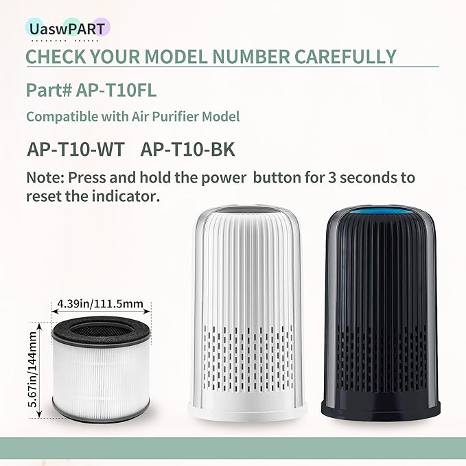 AP-T10FL Replacement Filter Compatible with HoMedics Air Pu-rifier Filter Replacement AP-T10-WT AP-T10-BK with Premium HEPA-TYPE and Efficient Activated Carbon Filters, Part# AP-T10FL, 2-Pack