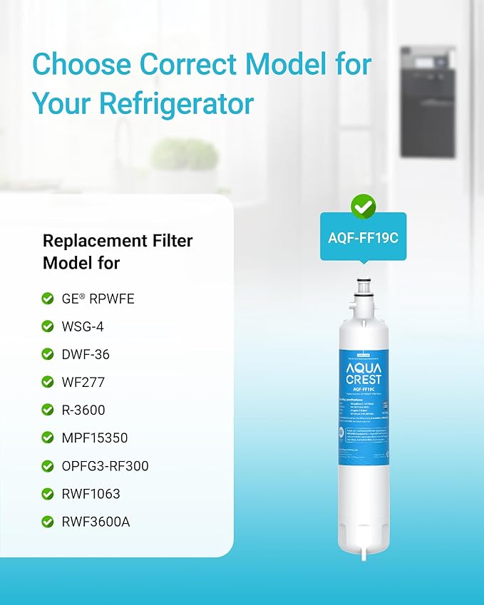 AQUA CREST Replacement for GE® RPWFE®, RPWF (with CHIP) Refrigerator Water Filter, Compatible with GYE22HMKES, GYS22GMNES, GYE22HBLTS, DFE28JSKSS, GFE28HMHES, GFE28GYNFS, 4 Filters