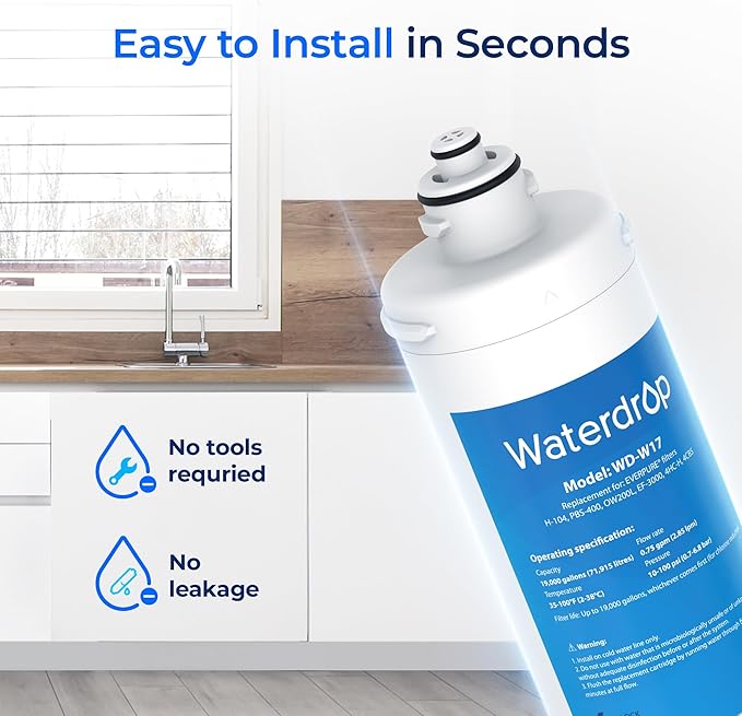 Waterdrop H-104 19000 Gallons, Replacement Cartridge for Everpure H-104, EV961211, EF-3000, PBS-400, OW200L, 6TO-BW, MR-100, MR-225, EV9262-71, EF9857-00, 0.5 Micron