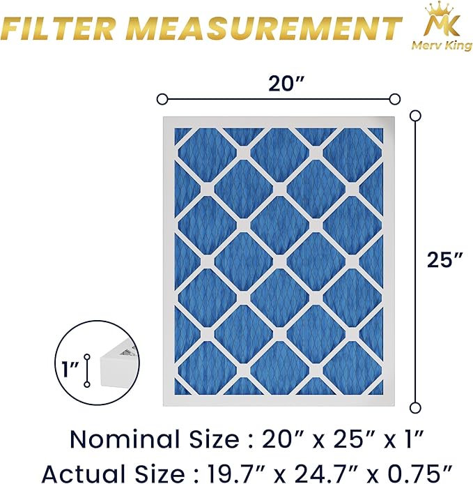 MervKing 20x25x1 Air Filter Actual Size: 19.7" x 24.7" x 0.75" MERV 11 MPR 1000-1200 | MADE IN USA | 12-Pack | Pleated HVAC AC Furnace Replacement