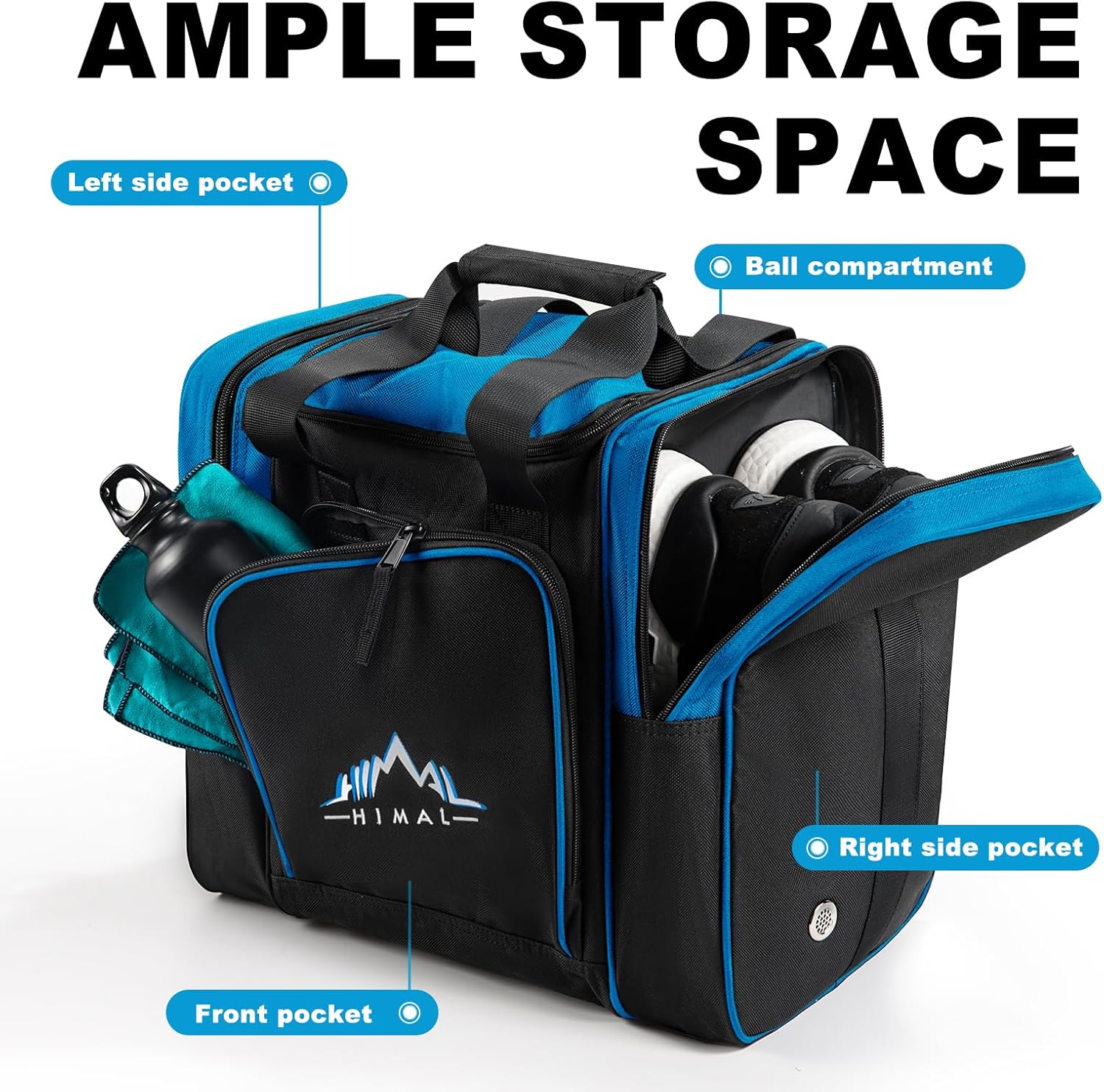 Himal Bowling Ball Bag for Single Sphere - Bowling Ball Tote Bowler's Bag with Padded Sphere Holder - Fits Bowler's Shoes Up to Mens Size 14