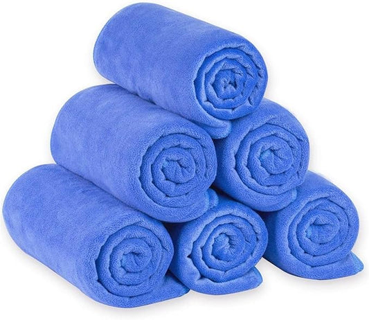 JML Microfiber Bath Towels Set, Large, Absorbent, Soft, Fast Drying, Multipurpose Microfiber Towel for Adult, Beach, Pool, Sport, Yoga, 6 Pack, 27" x 55" - Blue-FlexoryFit
