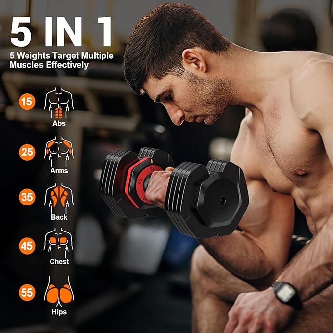 Adjustable Dumbbells Set of 2, 1 Hand Adjustable Weights Dumbbells Set, 5 in 1/10 in 1 Free Dumbbell with Anti-Slip Texture Handle, 25/55/80lb Pair Weight Set For Home Gym Suit both Men and Women-FlexoryFit