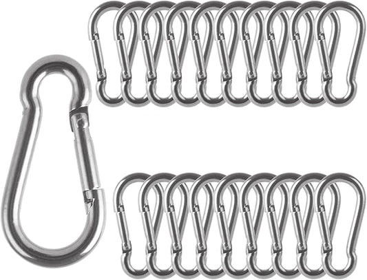 MIVIDE 20 Pack M8 x 3-1/8 inch Carabiner Clips Spring Snap Hook, 304 Stainless Steel Heavy Duty Snap Hooks Carabiner Quick Link Clip for Camping Hiking Traveling Outdoor Swing Gym, 500Lbs Capacity