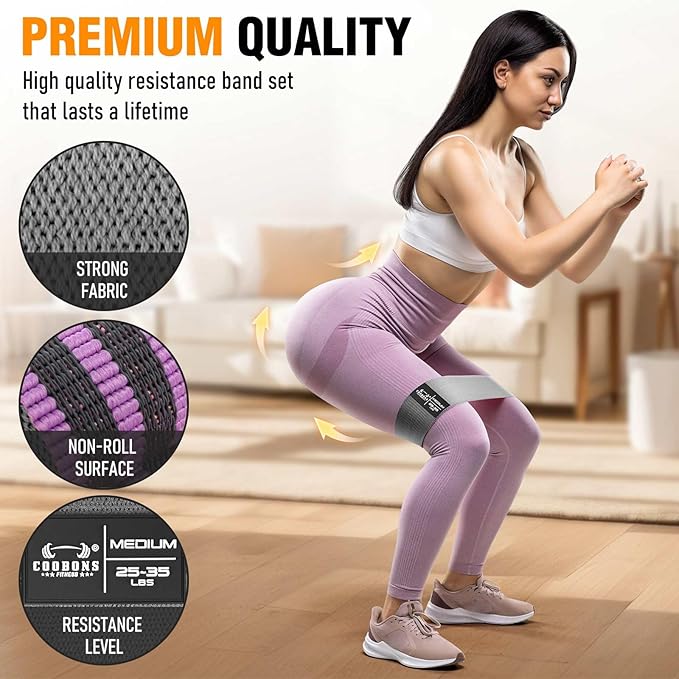 Fabric Resistance Bands for Working Out - Exercise Bands for Women and Men, Booty Bands for Legs and Glute, Yoga, Pilates, Rehab, Fitness and Home Workout-FlexoryFit