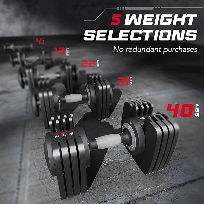 Keppi Adjustable Dumbbells Set-25lb/40lb/55lb/60lb, Anti-Slip Metal Fast Adjust Weight Handle, Exercise & Fitness for Full Body Workout - Adjustable Dumbbell Series-FlexoryFit