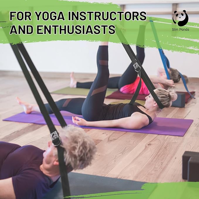 Slim Panda Yoga Strap for Stretching,Cotton Yoga Strap with Adjustable D-Ring Buckle,Non-Elastic Yoga Belt for Pilates,Gym Workouts,Physical Therapy,Improve Flexibility-FlexoryFit