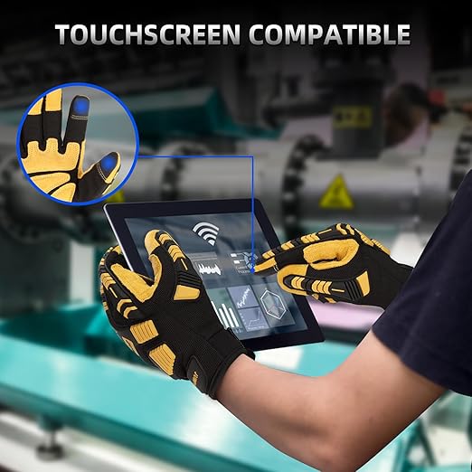 JUMPHIGH Work Gloves for Men, Heavy Ducty TPR Protector Impact Gloves, Anti Vibration, Abrasion Resistance, Flex Grip, Touch Screen (M)-FlexoryFit