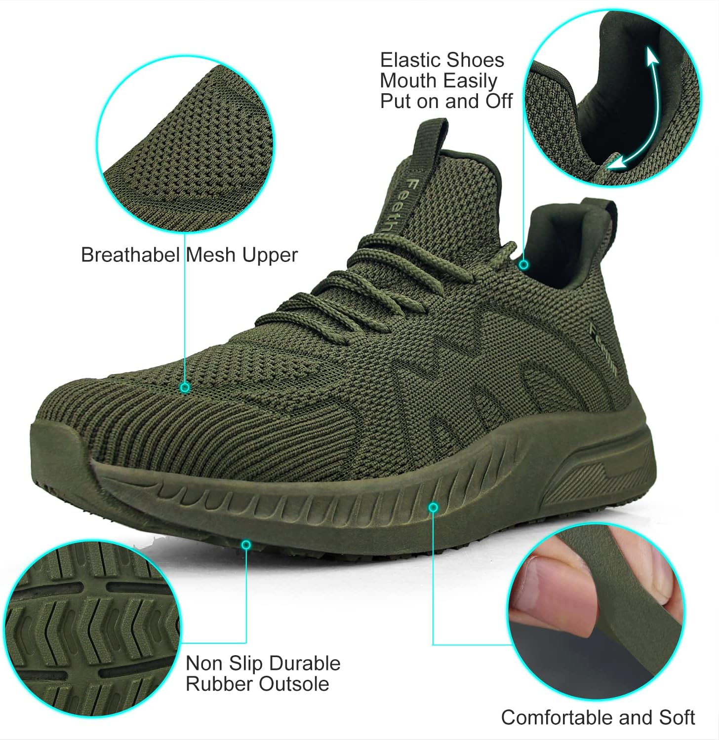 Feethit Mens Non Slip Walking Sneakers Lightweight Breathable Slip on Running Shoes Athletic Gym Tennis Shoes for Men
