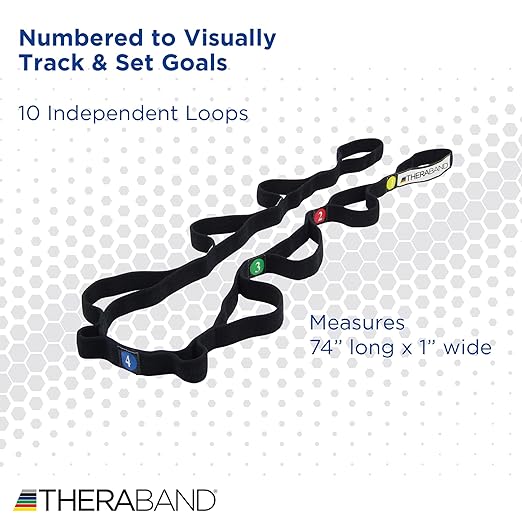 THERABAND Stretch Strap with Loops to Increase Flexibility, Dynamic Stretching Tool for Athletes Including Dancers, Cheerleaders, Gymnasts, Runners, Pilates and Yoga Elastic Stretch Out Band-FlexoryFit