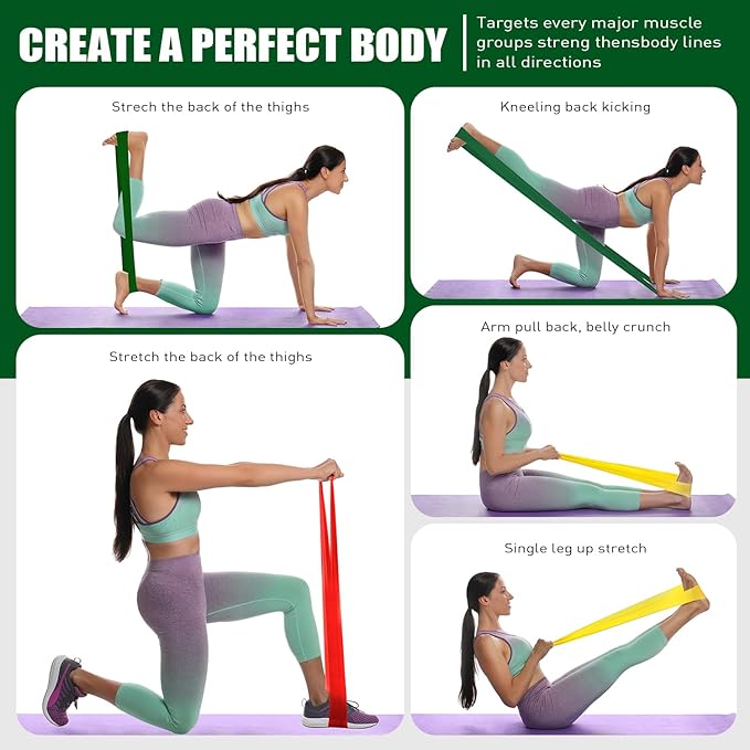 Resistance Bands, Exercise Bands, Physical Therapy Bands for Strength Training, Yoga, Pilates, Stretch Elastic Band with Different Strengths, Workout Bands for Home Gym-FlexoryFit
