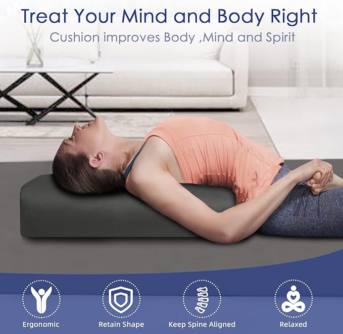 Yoga Bolster (26x10.5x5.5 in) Supportive Yoga Cushion for Restorative Yin Yoga Accessories Rectangular Bolster for Stretching Meditation Pillow 100% Organic Cotton Removable Washable Cover-FlexoryFit