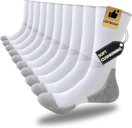 JOYNÉE 5/10 Pairs Mens Lightweight Athletic Crew Socks Cushioned Breathable Long Socks for Sports Running-FlexoryFit
