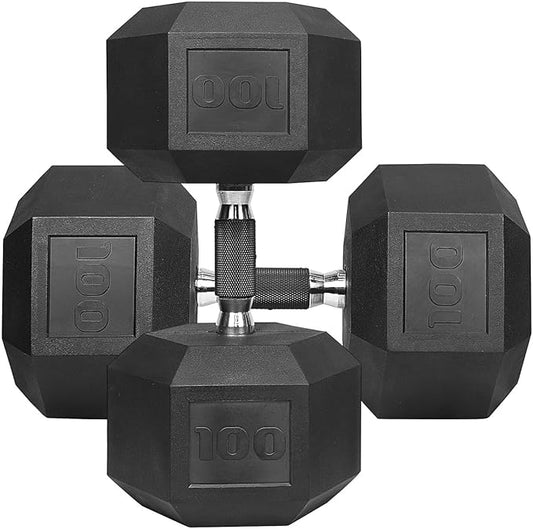 WF Athletic Supply Rubber Encased Hex Dumbbells with Rubber Grip Contoured Handle for Muscle Toning, Strength Building & Full Body Workout-FlexoryFit