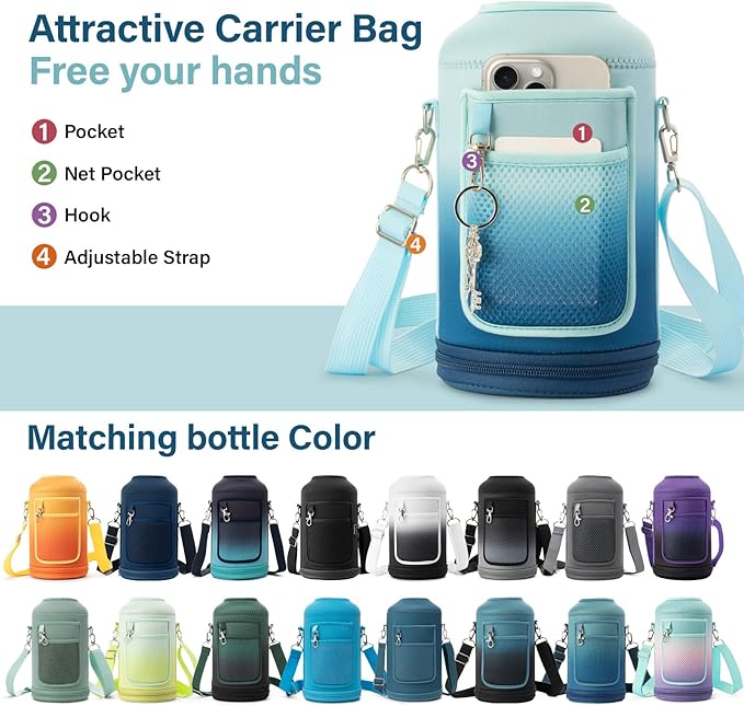 1 Gallon Water Bottle Insulated | Thickened Stainless Steel Vacuum Metal Water Jug | Portable Sports Large for Gym and Hiking with Straw, Carrier Bag, Handle Strap | BPA-Free 128 oz-FlexoryFit