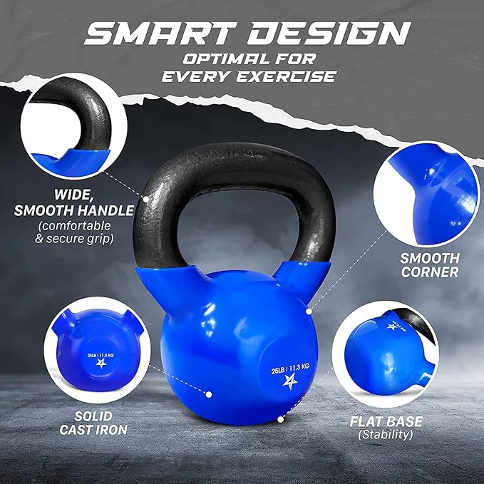 Yes4All 5-100 LB Kettlebells Vinyl Coated Cast Iron for Dumbbell Weights Exercises, Gym, Fitness, Full Body Workout Equipment Push up, Grip and Strength Training-FlexoryFit