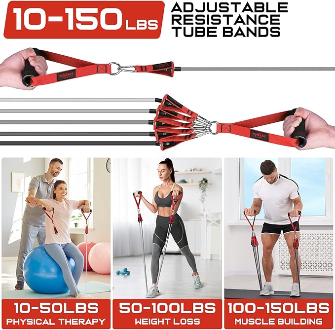 WALITO Resistance Bands Set - Exercise Bands with Handles, Door Anchor, Legs Ankle Straps, for Heavy Resistance Training, Physical Therapy, Muscle Training, Yoga, Home Workouts-FlexoryFit