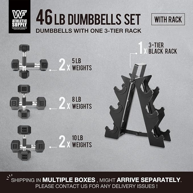 WF Athletic Supply Rubber Encased Hex Dumbbells with Rubber Grip Contoured Handle for Muscle Toning, Strength Building & Full Body Workout-FlexoryFit
