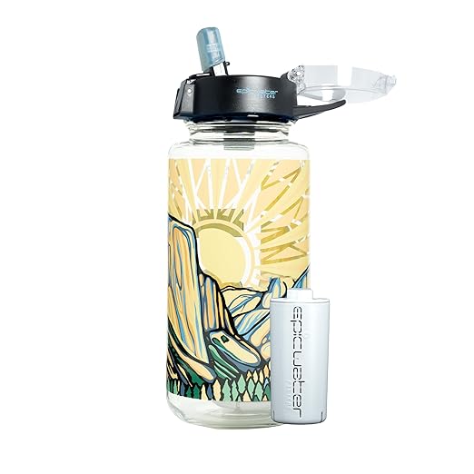 Epic Water Filters Nalgene OG Water Bottle with Filter, USA Made, BPA Free, Removes 99.99% Tap Water Contaminants, Forever Chemicals, Honnold Foundation Art, 32 oz