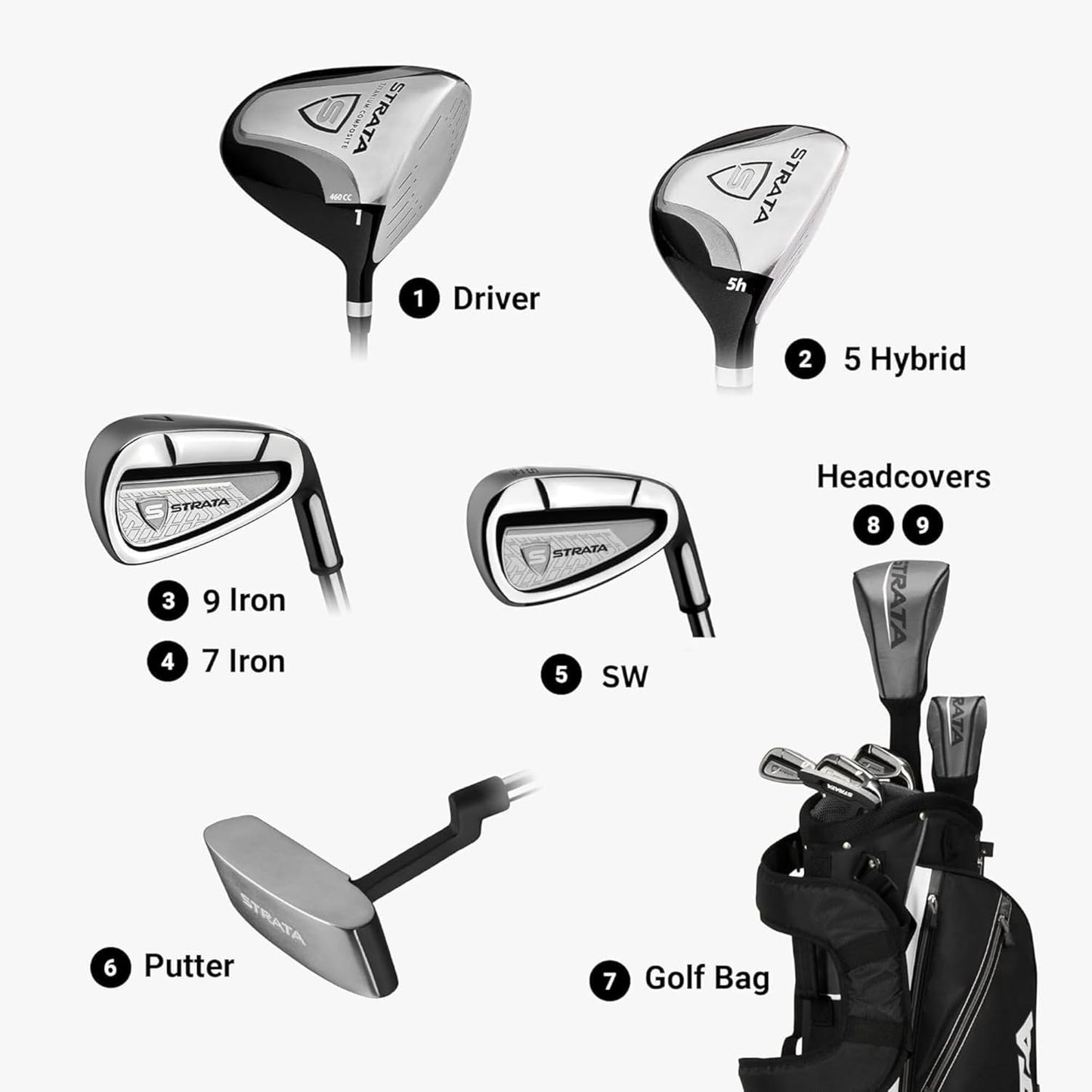 Callaway Golf Men's Strata Intro Complete 9 Piece Set (Regular Flex, Right Hand, Steel), Gray