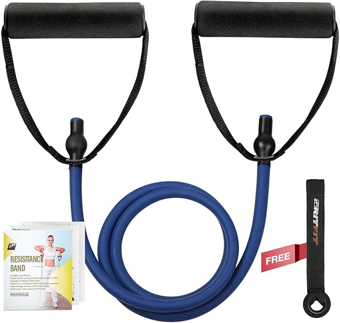 RitFit Single Resistance Exercise Band with Comfortable Handles - Ideal for Physical Therapy, Strength Training, Muscle Toning - Door Anchor and Starter Guide Included-FlexoryFit
