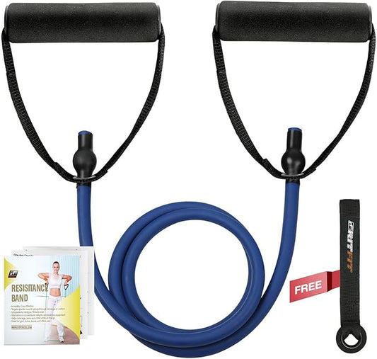 RitFit Single Resistance Exercise Band with Comfortable Handles - Ideal for Physical Therapy, Strength Training, Muscle Toning - Door Anchor and Starter Guide Included-FlexoryFit