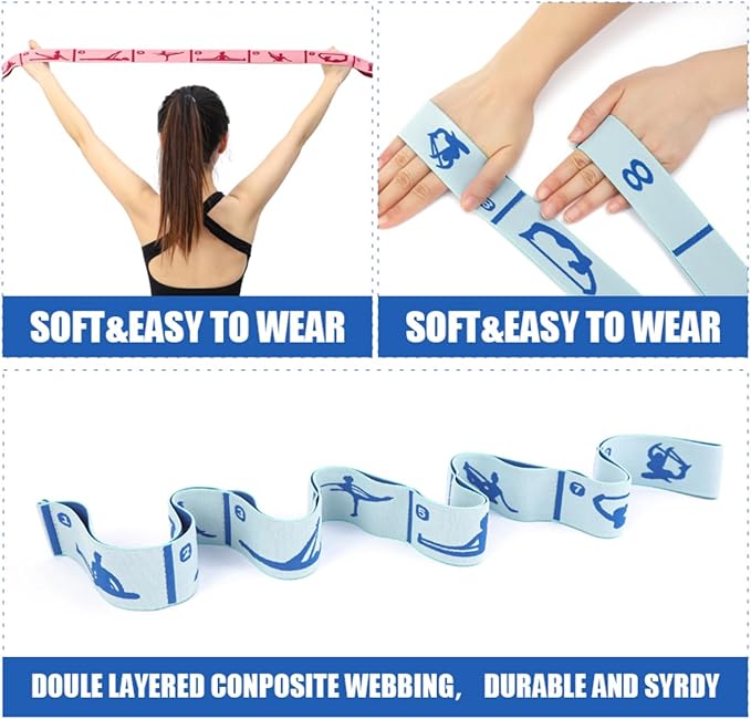 Elastic Yoga Stretching Strap with Loops, CEILIWEN Stretch Straps For Physical Therapy, Pilates Stretch Band, Elastic Exercise Bands, Leg Stretching Strap, Stretch Resistance Bands For Exercise-FlexoryFit