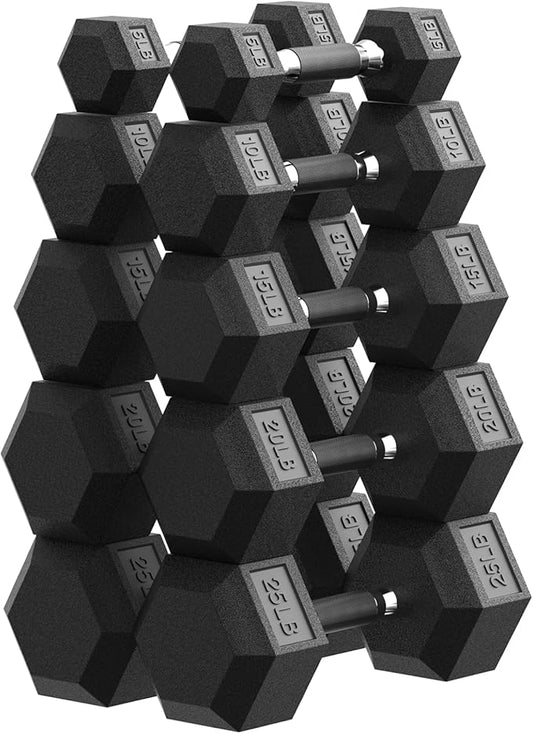 PAPABABE Hex Dumbbell Set 45-550 lb, Rubber Encased Home Gym Dumbbells, Weights Dumbbells for Women & Men, Hand Weight for Strength Training-FlexoryFit
