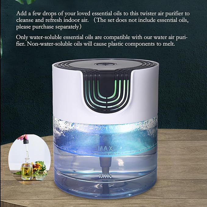 Air Purifier for Home, Office，Water Based Air Purifier ，Air Washer Humidifier ，Freshener for Smoke and Pet Odors，Essential Oil Aroma Diffuser with LED Night Light