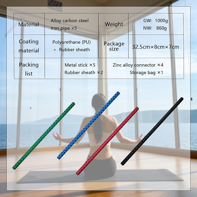 The Huang Yunming yoga stick is made of sturdy steel that is 5 feet high and an adjustable stretching stick, providing flexibility, agility, and balance. Multi functional fitness stick with 5 steel pipes-FlexoryFit