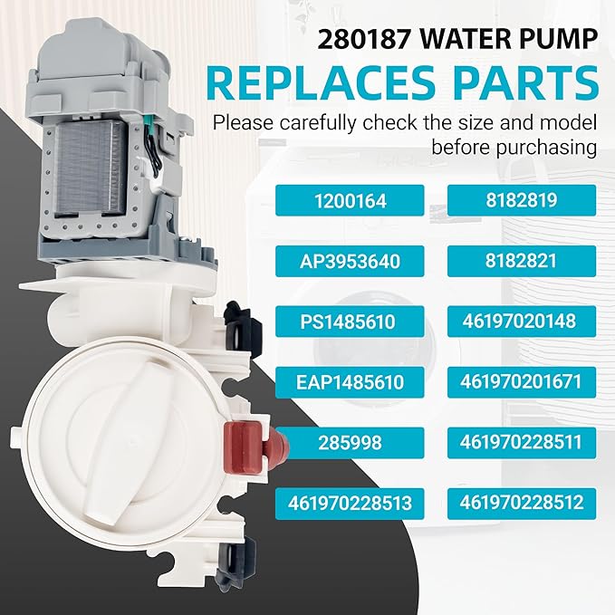 Upgrade Durable 280187 8181684 Front Load Clothes Washer Drain Pump Filter Assembly 1200164, Fit for Whirl-pool Duet, May-tag Epic, Ken-more HE Front Load Washers, 120V 60Hz 0.70W 0.95A By Fetechmate