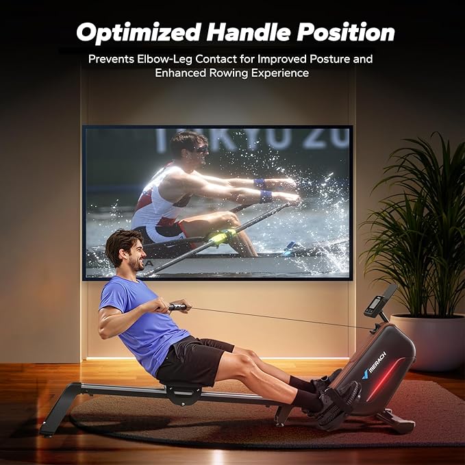 MERACH Rowing Machines for Home, Powerful Electromagnetic Row Machine with 51.2" Extended Rail, 16-Level Handle Resistance Adjustment Rower, 350 LBS Load Capacity, Ergonomic Comfort Seat, Easy Storage-FlexoryFit