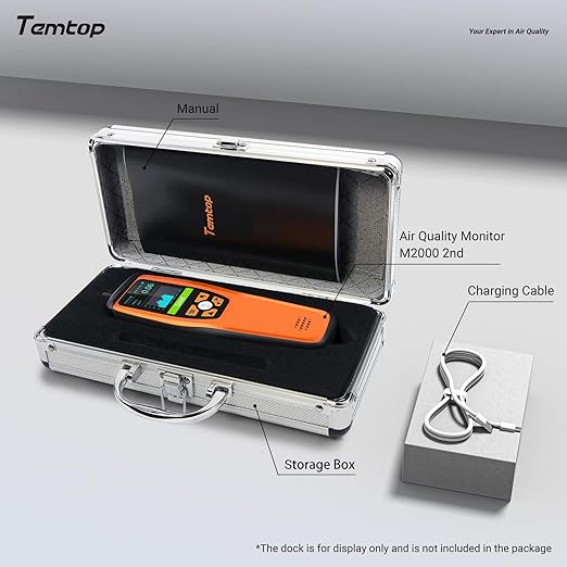 Temtop Air Quality Meter: Precision Indoor/Outdoor CO2, PM2.5, PM10, Detection with Audio Alarm, Temperature & Humidity Insights for Enhanced Home Comfort, M2000C