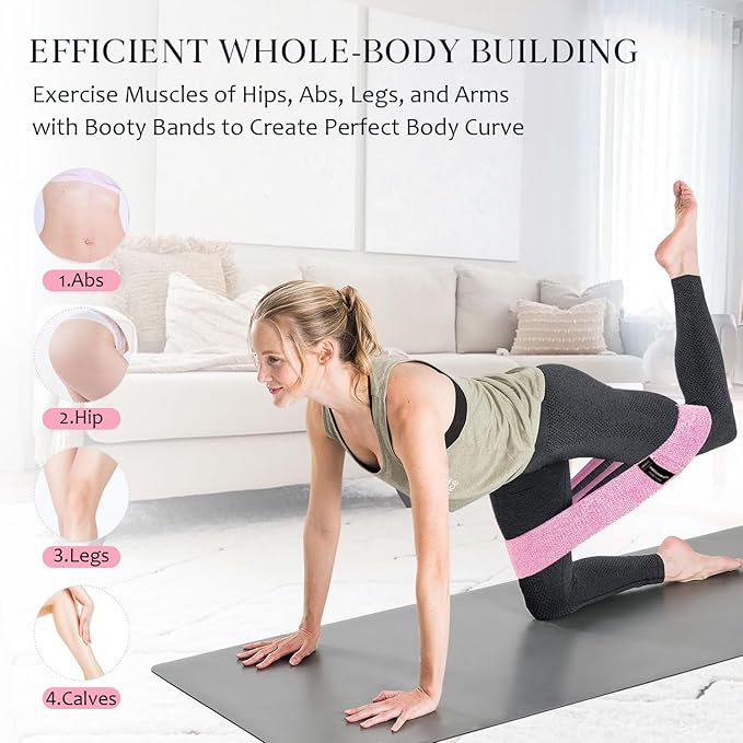 Wide Fabric Resistance Bands for Working Out, 3 Level Non-Slip Exercise Booty Bands for Women & Men Leg and Glutes with Hair Ties and Tape Measure - for Home Gym Workout, Yoga, Pilates-FlexoryFit