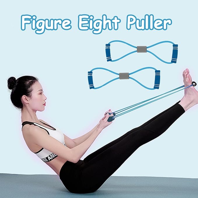 2 Pcs Figure 8 Resistance Band, Resistance Band with Handles, Suitable for Full Body Exercise, Strength Training, Flexibility, Exercise Elastic Rope, Suitable for Home, Gym (Blue)-FlexoryFit