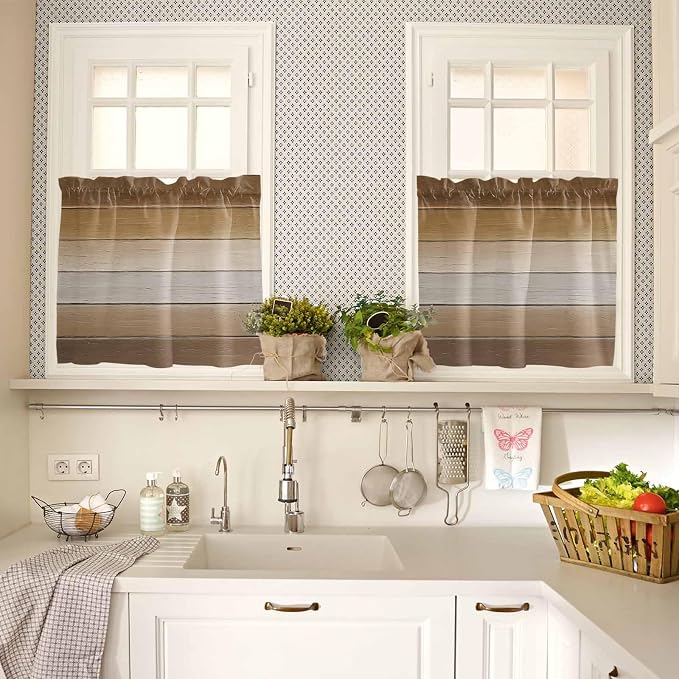 Vintage Brown Gradient Wood Grain Window Valance Curtains, Farmhouse Wood Barn - Image 3