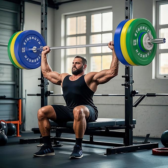 Premium Color-Coded Rubber Bumper Plates Set - 2 Inch Olympic Weight Plates for Home Gym Cross and Strength Training