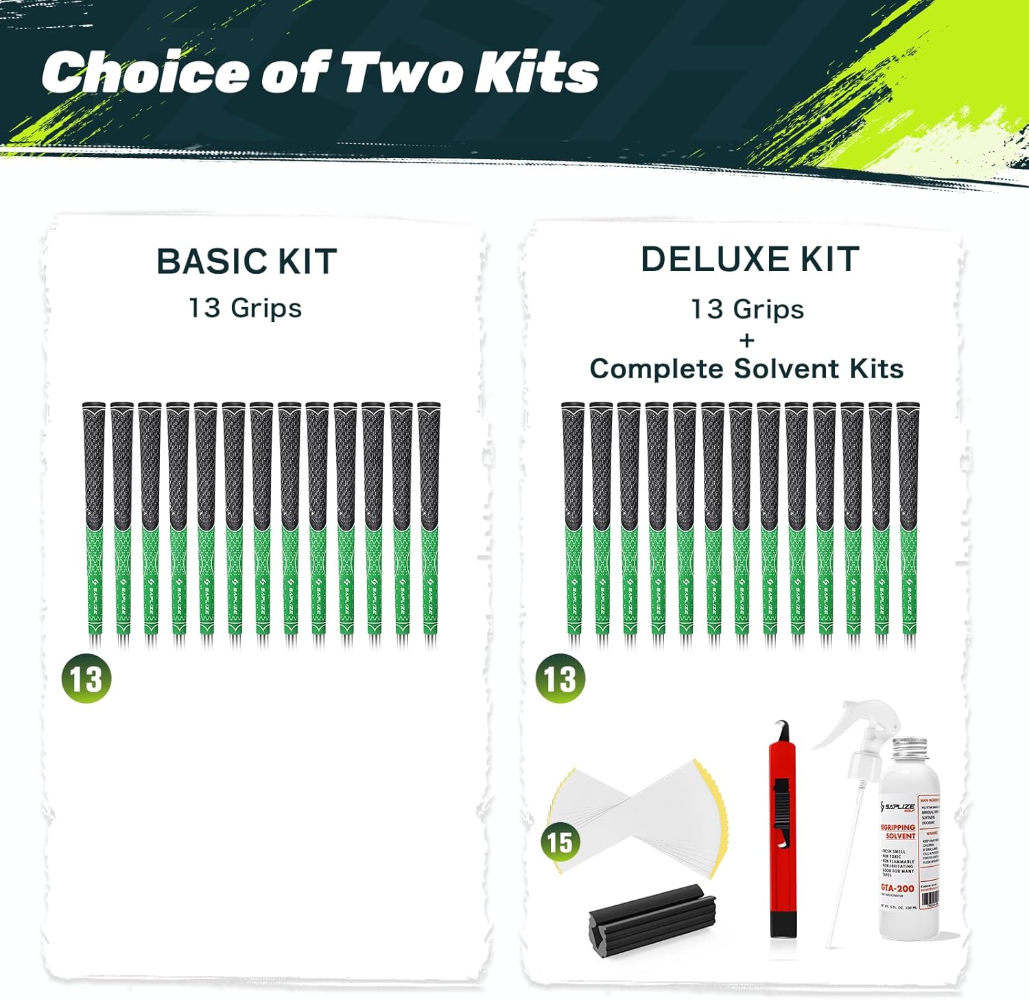 SAPLIZE Hybrid Golf Grips (CL07) - Set of 13, Innovative Design, Cross Corded Rubber Technology, Options of 8 Colors, Standard/Midsize, Basic/Deluxe Kit for Choice, Multicompound Golf Club Grips