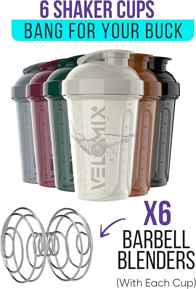 '-6 PACK- Shaker Cups for Protein Shakes 20 oz - 6x Wire Whisk | Leak Proof Protein Shaker Bottle for Protein Shakes, Shaker Bottle Pack for Pre & Post Workout, Shaker Cup (Mood Tones)-FlexoryFit