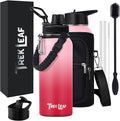 Travel Water Bottle with Carrying Bag, 3 Lids (Spout, Straw, Flip), and Bottle Brush; Leak Proof, Quality, Vacuum Insulated, Stainless Steel (Blush, 32 oz)