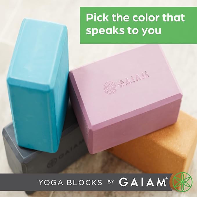 Gaiam Yoga Block - Supportive Latex-Free Eva Foam - Soft Non-Slip Surface with Beveled Edges for Yoga, Pilates, Meditation - Yoga Accessories for Stability, Balance, Deepen Stretches-FlexoryFit