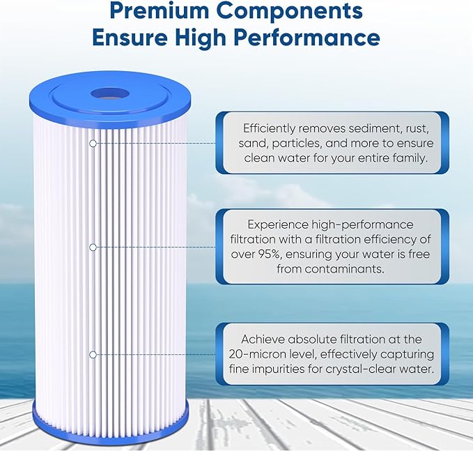 PUREPLUS 20 Micron 10" x 4.5" Whole House Pleated Sediment Filter for Well Water, Replacement Cartridge for GE FXHSC, Culligan R50-BBSA, Pentek R50-BB, DuPont WFHDC3001, W50PEHD, GXWH40L, 3Pack