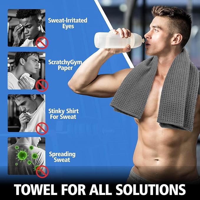 Microfiber Gym Towels for Working Out, Quickly Dry Yoga Towels for Men & Women Tennis, 16 Inch x 27 Inch, 6 Pack, Grey-FlexoryFit