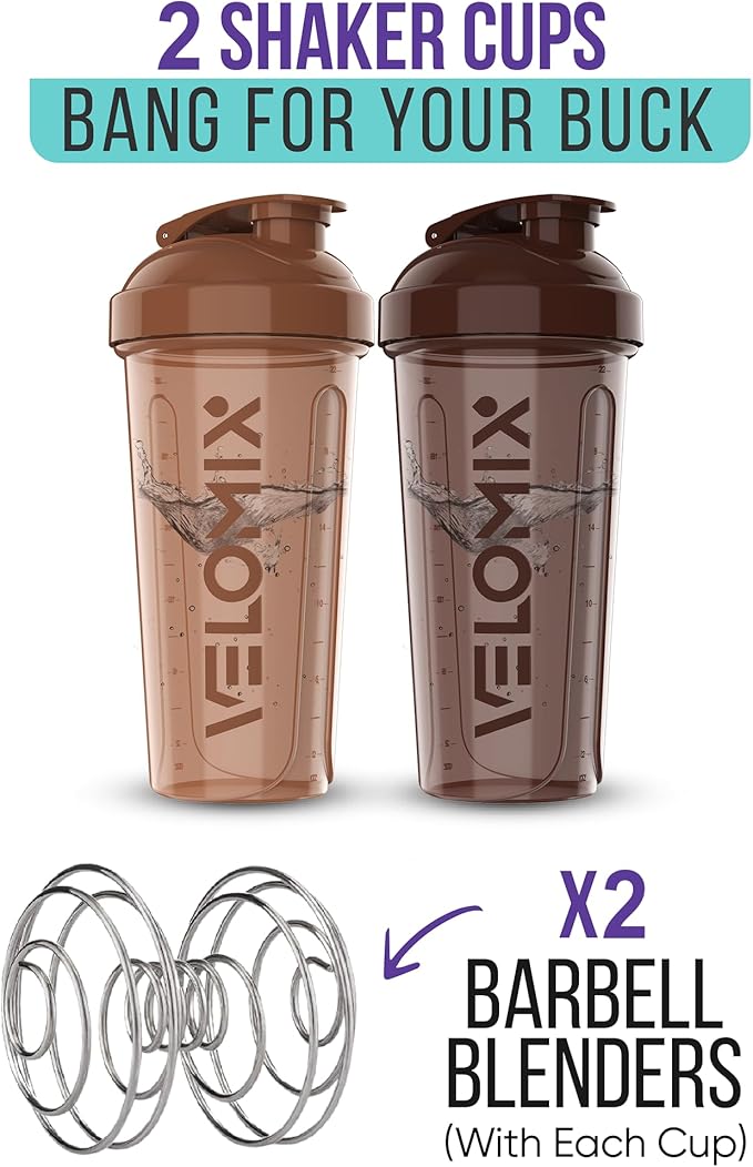 '-2 Pack- 28 oz Protein Shaker Bottles for Protein Mixes - 2x Wire Whisk | Leak Proof Shaker Cups for Protein Shakes | Protein Shaker Bottle Pack | Shakers for Protein Shakes-Brown Colors-FlexoryFit