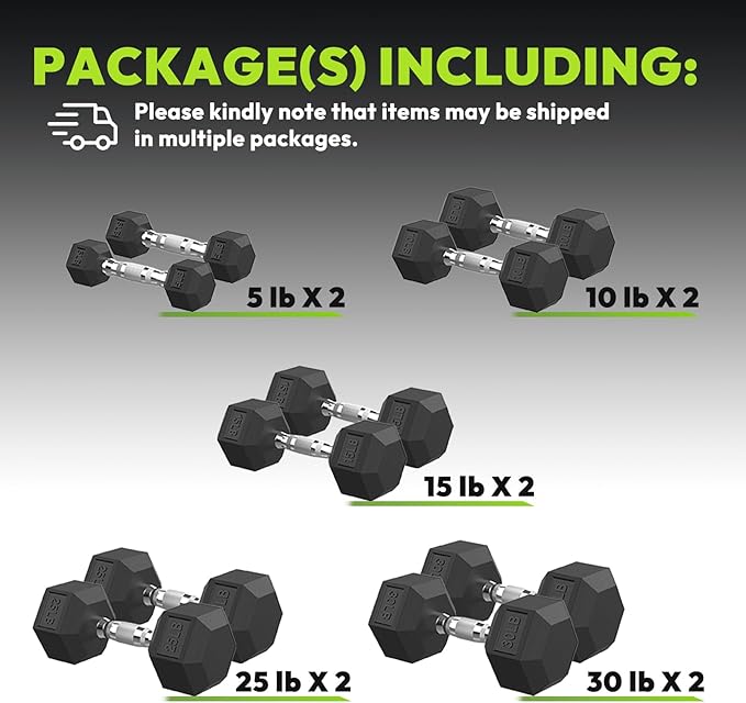 Hex Dumbbell Set, 30-480 lb Set Rubber Encased Exercise & Fitness Dumbbells, Weights Dumbbells Set, Hand Weight for Strength Training-FlexoryFit