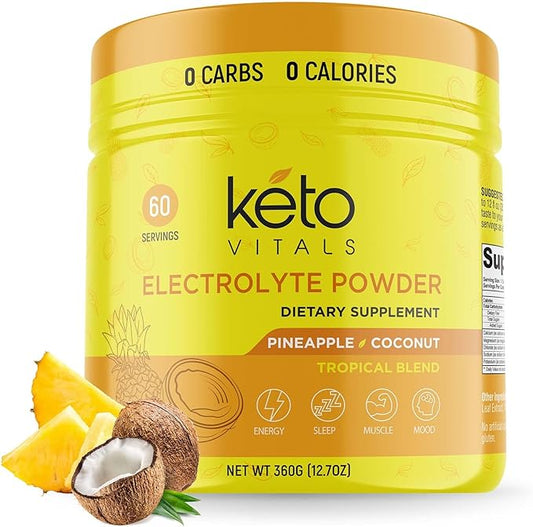 Keto Vitals Electrolytes Powder - Sugar Free Keto Electrolytes Powder with Potassium, Magnesium, Sodium, & Calcium - No Sugar Electrolyte Drink Mix & Hydration Powder, 60 Servings, Pineapple Coconut-FlexoryFit
